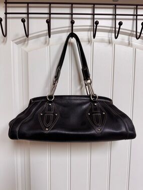 Cole Haan Trinity Black Leather Baguette Shoulder Bag. 14” by 6” by 7”